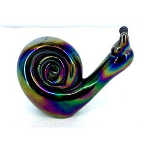 Albert Price Carnival Glass Snail Figurine Blue Oil Slick 3.5" Tall VTG